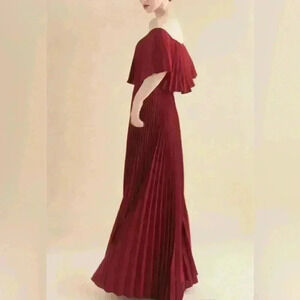 Chicwish Dancing Till Dawn Off-Shoulder Pleated Maxi Dress In Wine Size XS/S